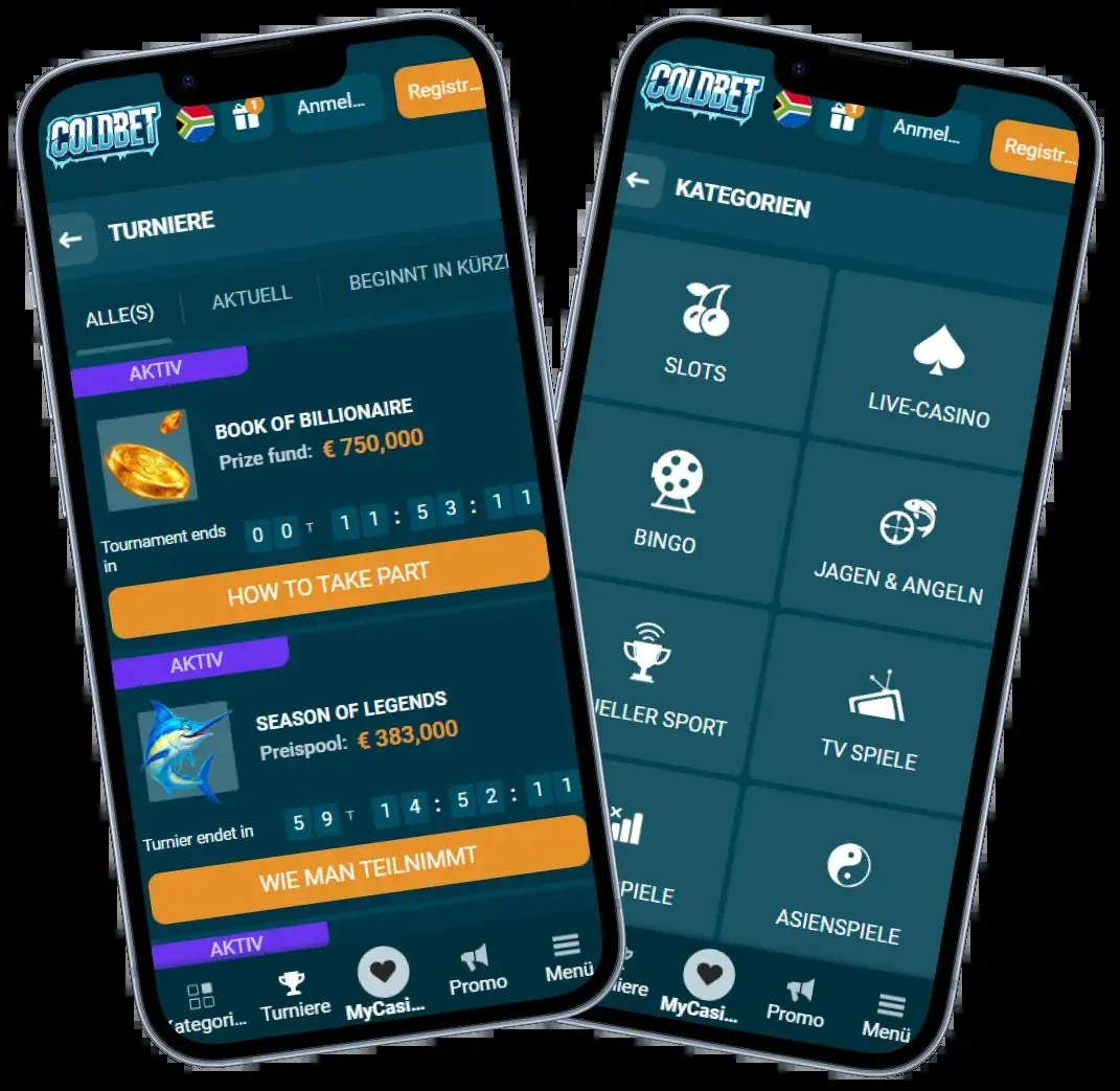 Coldbet App: Spielkategorien auf dem Smartphone