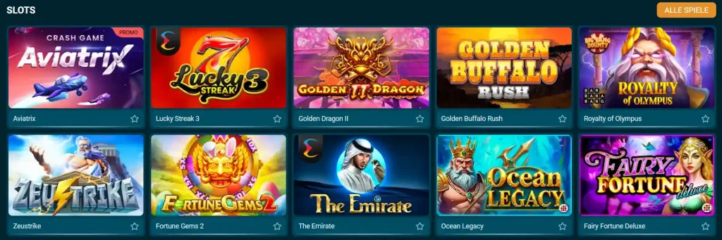 ColdBet Casino Slots Lobby mit verschiedenen Spielen wie Aviatrix Lucky Streak und Golden Dragon